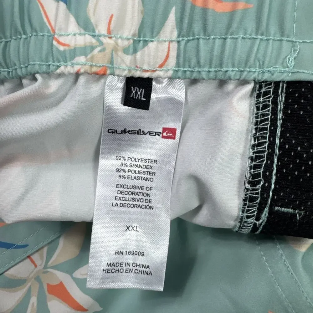 Quiksilver Swim Board Shorts Green Floral Print sz XXL